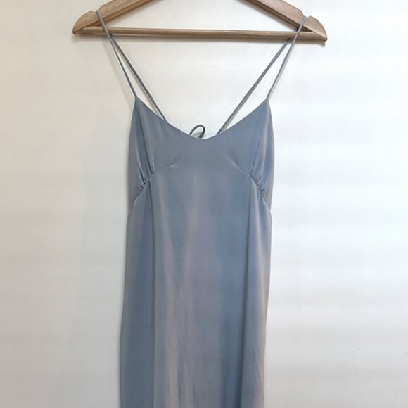 OAK + FORT Blue Satin Midi Slip Dress – Adjustable Tie-Back, Size Small - Picture 3 of 7